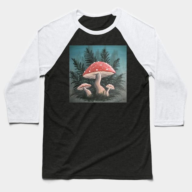 Cute Mushrooms and Ferns Baseball T-Shirt by SistersInArtN